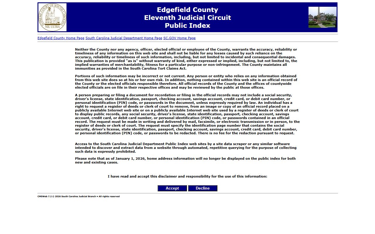 Edgefield County Public Index court records search