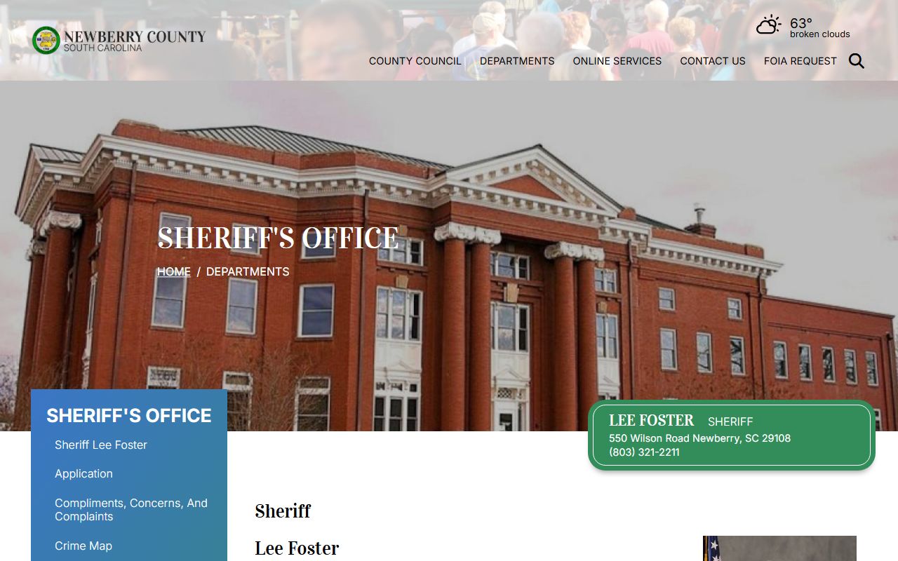 Newberry County Sheriff's Office, responsible for arrest records that flow into Newberry County criminal records