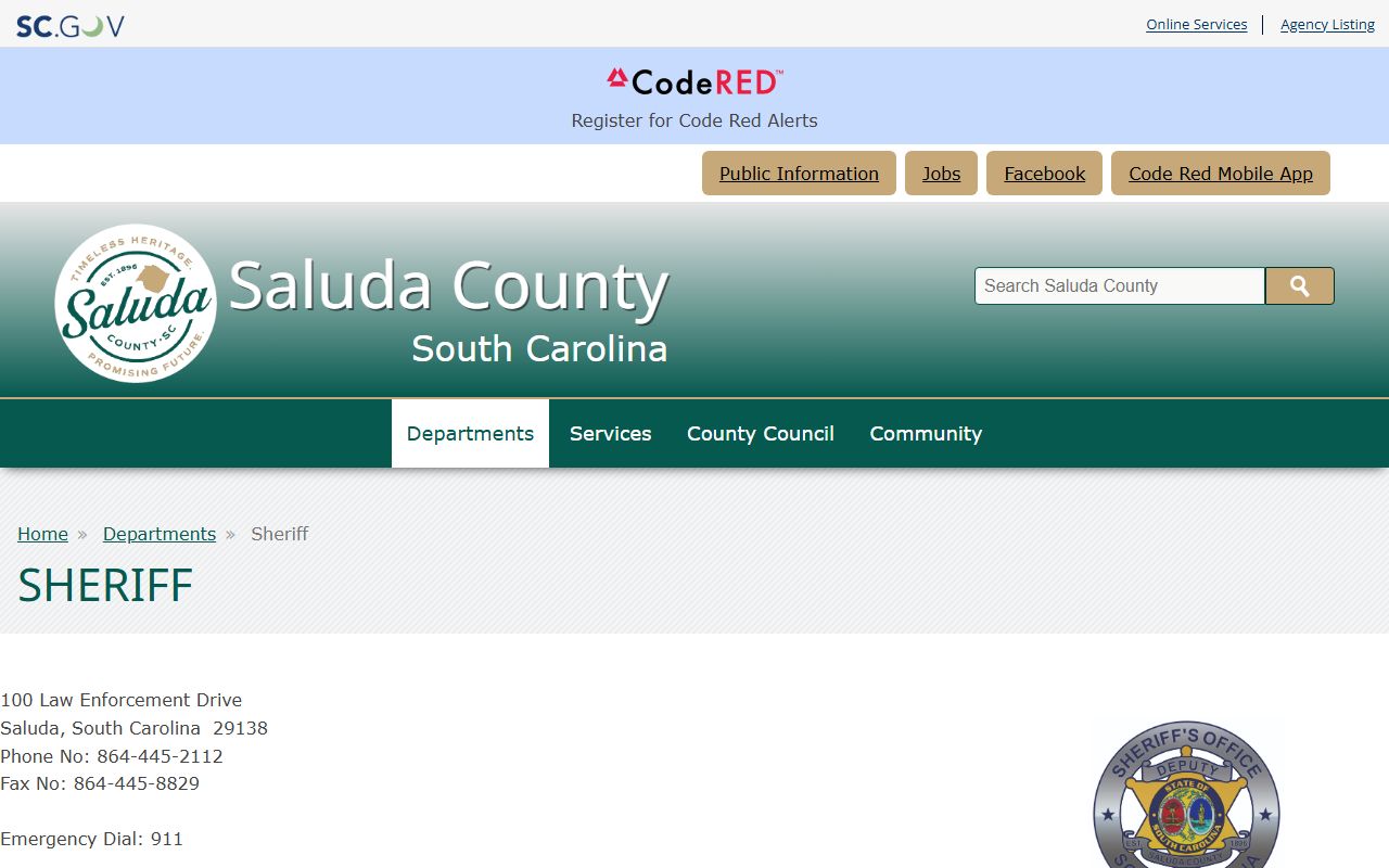 Saluda County Sheriff Office website for Saluda County criminal records