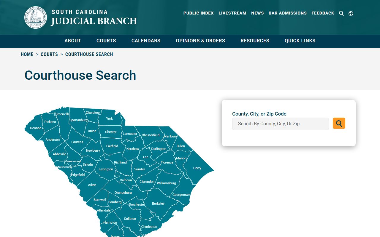 South Carolina courthouse directory and Clerk of Court contact search