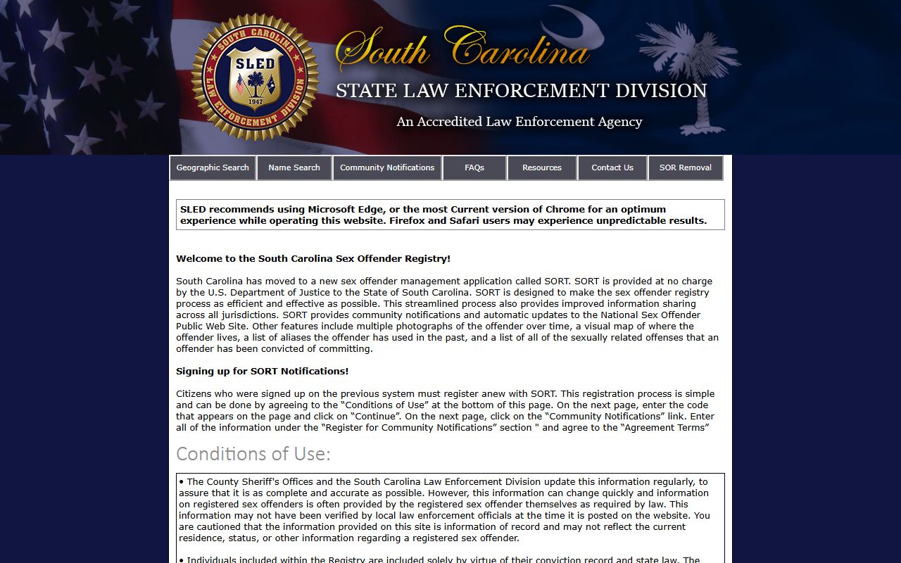 South Carolina SLED sex offender registry search