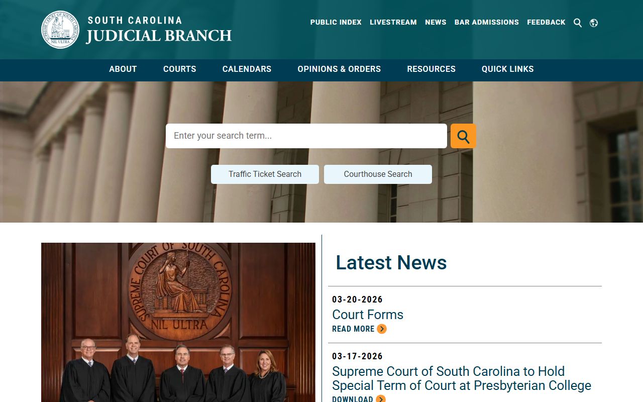 South Carolina Judicial Branch case records search for criminal records