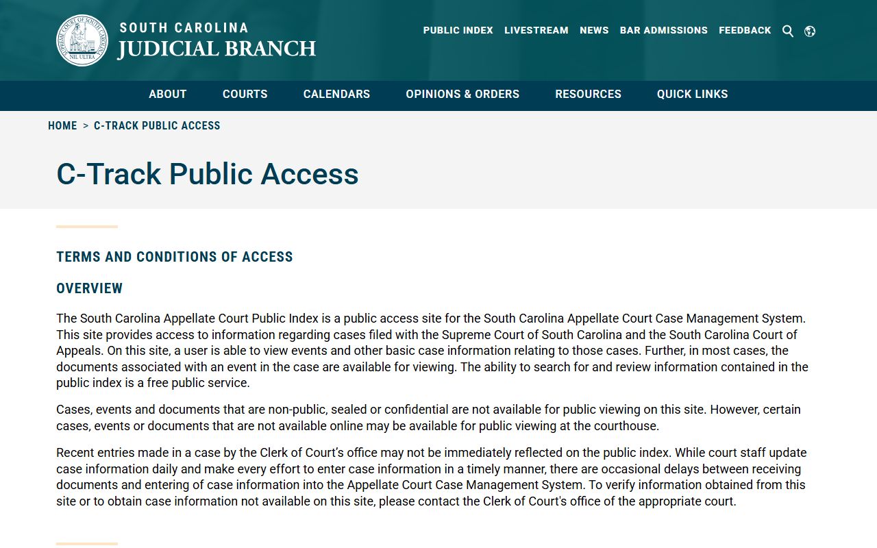 South Carolina C-Track appellate court public access criminal records